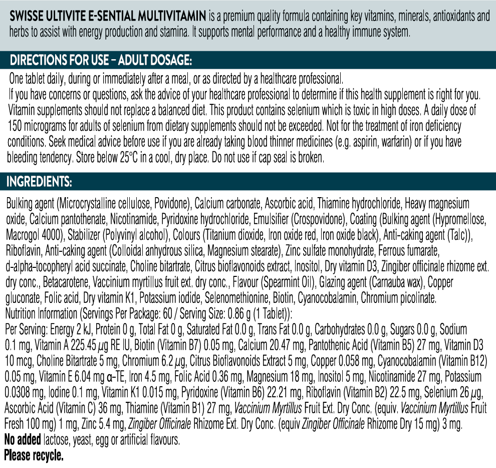 Swisse - Ultivite E-Sential Multivitamin (BEST BEFORE: 10/2025)