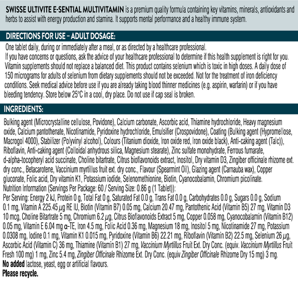 Swisse - Ultivite E-Sential Multivitamin (BEST BEFORE: 10/2025)